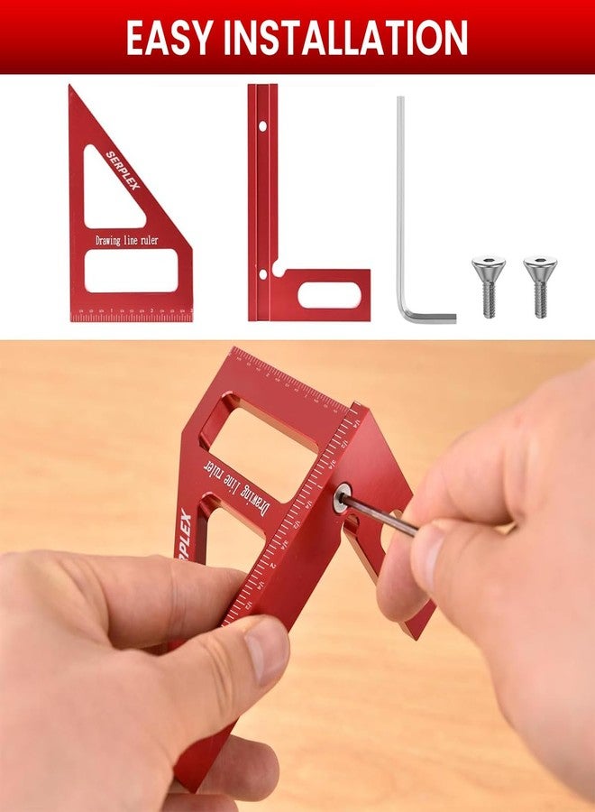 Serplex مسطرة رسم الخطوط من سيربلكس®، مسطرة نجارة على شكل حرف L، مسطرة رسم خطوط بزاوية 45° / 90°، علامات محفورة بالليزر، أداة قياس دقيقة من سبائك الألومنيوم، مسطرة نجارة بزاوية - Image 3